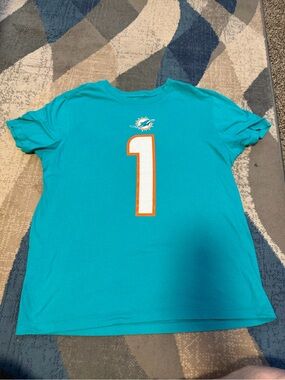 Nike Teal Dolphins Football Tee with White & Orange Number